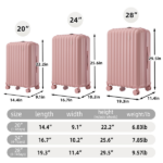 20"/24"/28" 3 pcs/set in ABS Spinner Wheel Luggage, Carry on Suitcase, with Cup Holder & USB Port & Phone Holder (Pink) - Image 5