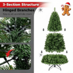 6 FT Pre-Lit Artificial Christmas Tree with 350 Dual Color LED Lights, 845 Branch Tips Hinged PVC Xmas Tree with Remote Timer 9 Lighting Modes Foldable Metal Stand for Indoor Holiday Decor - Image 4