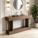 Brown 63" Long Console Table, Vintage Narrow Entryway Table with Storage Shelf for Living Room Hallway