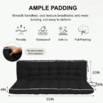 Outdoor Swing Cushions 55 Inch, Waterproof 4" Thick Porch Swing Cushion Replacement with Backrest and Ties, Comfortable 2-3 Seat Pation Swing Pad for Backyard, Garden, Lawn, Outdoor Furniture black - Image 4