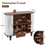 39" Fluted Liquor & Coffee Bar Cabinet with 6 Wine Racks and 3 Glass Holders, Mid-Century Modern Bar Cabinet with A Large Storage Drawer ,4 Hidden Storage Space on the Side , White - Image 6