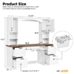 Farmhouse Arched Computer Desk with Hutch, Mid-Century Walnut Home Office Workstation with Charging Station & Keyboard Tray, All-in-One Writing Desk with File Drawer for Study, Office, White - Image 8