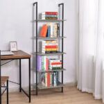 5-Shelf Wood Ladder Bookcase with Metal Frame, Industrial 5-Tier Modern Ladder Shelf Wood Shelves,Gray - Image 2