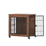 27.2" Dog Crate Furniture with Wheels for Small Dogs, Heavy Duty Dog Kennel Indoor with 2 Doors, Wooden Pet Cage End Table, Double-Doors Sturdy Metal Dog Cage for Anxiety Dog - Image 8