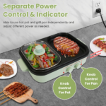 2-in-1 Electric Hot Pot & Grill Combo, Dual Separate Temperature Control, Non-Stick Die-Cast Aluminum, Overheat Protection, 33.82OZ Hot Pot 6.76OZ Grill, Portable for 1-2 People, Home Dorm Indoor BBQ - Image 4