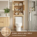 2-Door 3-Tier Toilet Cabinet Particleboard Melamine-Faced Bathroom Vanity Bathroom Cabinet with Rattan Surface 23.62*8.66*66.93in Natural Wood - Image 13