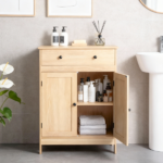 Natural wood color, particleboard with melamine veneer, 60*30*80cm, double doors, single drawer, bathroom vanity - Image 15