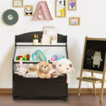 Dark Brown Multifunctional Kids Storage Cabinet with Large Capacity Toy Box and Display Shelf, Safe Rounded Corner Children Organizer for Toys Books - Image 4