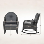 Mix Gray Handwoven PE Rattan Porch Rocking Chair, Metal Frame Safe Smooth Rocker with Removable Washable Zipper Cushions for Backyard Balcony Deck Indoor Reading Nook - Image 2