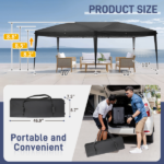 10'x20' Instant Pop Up Canopy Tent Black, 6 Panels 2 Doors 4 Mesh Windows, 28/22mm Powder Coated Steel Frame, 10x20mm Crossbar, 210D Oxford Folding Outdoor Tent with Carry Bag No Sandbags - Image 9