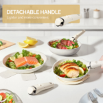 22-Piece Non-Stick Cookware Set, 6 Pots & 3 Lids, Removable Handles, Oven & Dishwasher Safe, Includes 28cm Soup Pot, Cream White Aluminum - Image 10