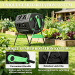 53 Gal Compost Bin Outdoor Dual Chamber Tumbling Composter with Adjustable Vents BPA Free Green - Image 4