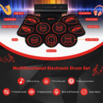 9-Pad Electric Drum Set for Beginners, MIDI USB Connection Dual Stereo Speakers Black+Red - Image 6