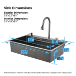 Waterfall Kitchen Sink, Stainless Steel Single Bowl in Black, Multifunctional Workstation with Flying-rain Faucet and Cutting Board, 33x22″ Stainless Steel Single Bowl Sink[Unable ship on weekends, TK/TEMU only for pickup, only TX10643 warehouse supports GOFO] - Image 4