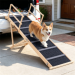 6-Level Adjustable Foldable Pet Ramp , Solid Pine Wood Non-Slip Dog Stairs with Side Rails, 145 lbs Heavy Duty Pet Step for Senior Dogs & Pets with Mobility Issues - Image 2