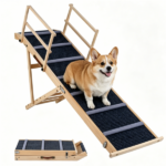 6-Level Adjustable Foldable Pet Ramp , Solid Pine Wood Non-Slip Dog Stairs with Side Rails, 145 lbs Heavy Duty Pet Step for Senior Dogs & Pets with Mobility Issues - Image 3