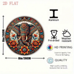 CIFbuy 1pc 8x8in Vintage Elephant Decorative Plaque, "" Decorative Plaque, 2D Flat Round Sign Indian Style Wall Art TikTok, TikTok, teemu Self-pickup Logi Aics - Image 3
