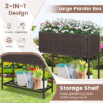 28" Elevated Raised Planter Box with Storage Shelf, Ergonomic Garden Bed for Patio Balcony Herb Vegetable - Brown - Image 8