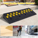 2 Pcs Heavy Duty Rubber Curb Ramp with Drain Channel & Reflective Strips for Driveway - Image 9