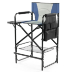 Same Code 51627668 31" Tall Directors Chair with Footrest, 4Portable Bar Height Folding Camping Chair with Built-in Cup Holder, Side Table, Storage Pocket, Gray & Navy - Image 3