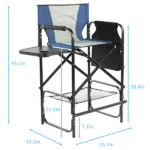 Same Code 51627668 31" Tall Directors Chair with Footrest, 4Portable Bar Height Folding Camping Chair with Built-in Cup Holder, Side Table, Storage Pocket, Gray & Navy - Image 4