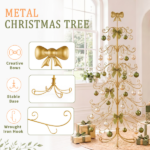 6ft Gold Iron Christmas Tree with Bow on Top, PVC Christmas Tree (No Accessories Included) - Image 4