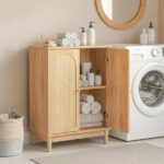 Natural wood color, particleboard with melamine veneer and rattan finish, 60*30*80cm, double doors, bathroom vanity - Image 7