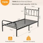 Twin Metal Platform Bed Frame with Steel Slat Support, Underbed Storage, No Box Spring Needed, Easy Assembly(Shipment from Walmart) - Image 3