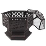 22" Hexagonal Shaped Iron Brazier Wood Burning Fire Pit Decoration for Backyard Poolside - Image 14
