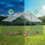 2*2*2m/6.5x6.5x6.5ft Silver Chicken Coop with Pointed Roof, 180g PE Rain Cloth, Metal Chicken and Rabbit Cage - Image 10