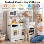 Kids Wooden Play Kitchen with Realistic Lights & Sounds, Pretend Ice Maker & Storage for Toddlers Age 3+ - White - Image 11