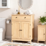 Natural wood color, particleboard with melamine veneer, 60*30*80cm, double doors, single drawer, bathroom vanity - Image 17