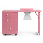 Nail Desk Folding Table, Pink MDF Manicure Station w/ 2 Drawers & 1 Door Cabinet for Nail Art Salon Home Beauty - Image 2