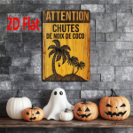 CIFbuy 1pc Rustic Palm Tree & Coconut Hut Iron Metal" Metal Sign, ATTENTION CHUTES DE NOIX DE COCO French Text Tropical Wall Decor, Text Tropical Wall Decor, 2D Flat Un Hut Iron MetalikTok, Hut Iron MetalikTok, t Self-pickup Logiopics - Image 4