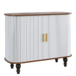 39" Fluted Liquor & Coffee Bar Cabinet with 6 Wine Racks and 3 Glass Holders, Mid-Century Modern Bar Cabinet with A Large Storage Drawer ,4 Hidden Storage Space on the Side , White - Image 5