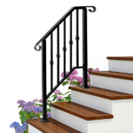 [Same Code 89100953]Matte Black Outdoor 2-Step Iron Handrail - Image 4