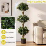 51" Artificial Boxwood Topiary Tree with 59 Flowers, Realistic Faux Evergreen Plant - White - Image 9