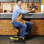 Yellow Heavy-Duty Adjustable Height Rolling Stool With Tool Tray Storage 330 LBS Capacity - Image 4