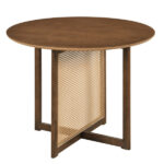 37.5" Round Dining Table for 2-4 People, Mid-Century Modern Kitchen Table with PE Rattan & Rubber Wood Legs - Image 4
