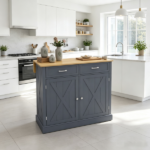 Dark Gray Farmhouse Kitchen Cart – Rolling Island with Drop Leaf Wood Breakfast Bar, 2 Drawers & Adjustable Shelves - Image 4