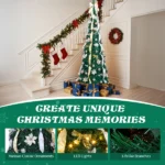 7 FT Fully Decorated Pre-lit Christmas Tree, Pop Up Artificial Xmas Tree with 200 Warm Lights Remote Control and Godlen & Silver Ornaments for Home Office Store Holiday Deco - Image 6