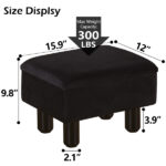 Foot Stool Ottomans Linen Footrest Storage Ottoman Step Stool Seat with Solid Wood Legs Modern Accent Stools for Couch Living Room Dark Black - Image 2