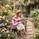 Light pink 30-inch Round Acoustic Guitar with Picks, Strings, Capo, Case, Tuner, and Strap - Image 10