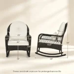 Heavy Duty PE Wicker Patio Rocking Chair 400LBS, Outdoor Rocker with Removable Washable Sponge Cushions Anti-Tip Stoppers for Porch Balcony -White - Image 8