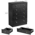 5-Tier 6-Drawer Dresser with Matte Gold Handles Particleboard + Textured Melamine Storage Cabinet 25.98*12.99*35.04in Black - Image 6