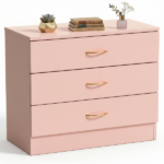 3-Drawer Chest with Faux Rose Gold Handles Drawer Dresser 25.98*12.99*22.05in Pink - Image 3