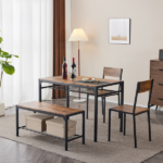 Dining Table Set for 4, Kitchen Table with 2 Chairs and a Bench, 4 Piece Kitchen Table Set for Small Space, Home Kitchen Bar Pub Apartment, Rustic Brown - Image 15