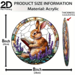 CIFbuy Rabbit Reading Book Acrylic Stained Glass Hanging Decor for Garden Home Living Room Creative Gift (TikTok, temu pick-up service) - Image 2