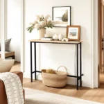 Same Code 71691605 39.4" Narrow Console Sofa Table with Power Outlets and USB Ports, Skinny Couch Table with Metal Frame and Charge Station with 4.9ft Extension Cord, Oak - Image 8