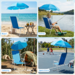 1 Pack Heavy Duty Steel Beach Chair with Umbrella, XL Size 15" Seat Height Royal Blue, Oxford Cloth with Support Bar, Single Position Adjustable, 120kg Load - Image 10